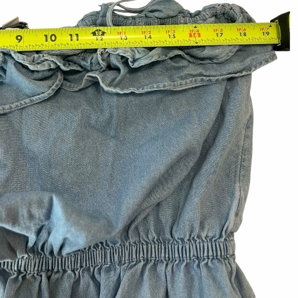 American Eagle Ruffled Bubble Crop Denim Blouse - Picture 6 of 6